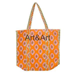 Sac fourre-tout en coton imprimé à la main, style bohème vintage indien, avec deux poignées, fermeture ouverte, pour femme, idéal pour le shopping ou comme cadeau d'été - Product Image 1