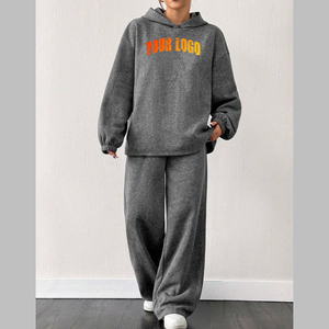 OEM/ODM 100% algodón 345 GSM de lana gruesa conjunto de chándal de gran tamaño con capucha de talla grande y conjunto de joggers al por mayor traje de jogging para mujer - Product Image 4