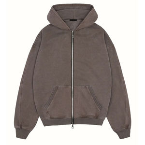 Sweats à capuche surdimensionnés pour hommes, 100% coton, teints dans la plaine, hiver, style fermeture éclair, sweats à capuche personnalisés lavés - Product Image 4