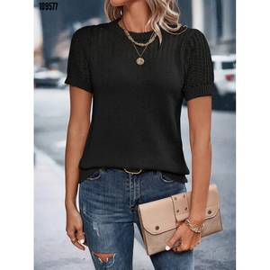 Blusa de Punto con Cuello y Manga Corta para Mujer, 38213 - Negra - Product Image 4