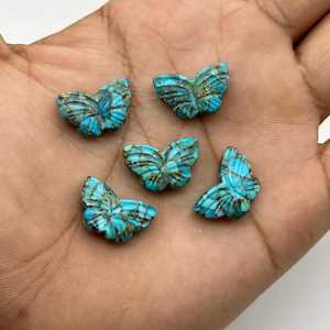 Dijes de Mariposa de Cobre Tallado con Turquesa de 18 mm, Piedras Preciosas Hechas a Mano - Product Image 3