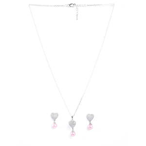 Conjunto de Joyería Fina Plateada Rosa Nazy con Perlas, Corazón, Circones y Diamantes, Diseño Floral, Moderno, para Regalo de Boda, Fiesta o Compromiso - Product Image 4