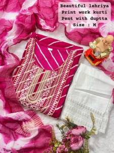 Traje de diseñador de lujo Alto en demanda Rayón pesado/Kurti de algodón y bordado de pantalón Trabajo con Dupatta Hermoso color para la venta - Product Image 4