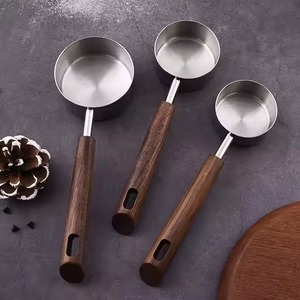 <b>Silver</b> Color Measuring Cups With Wooden Handle Measuring Tools Perfect For Cooking And Baking Daily Use - Product Image 1