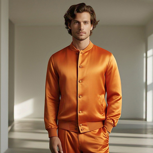 Haute qualité 100% Satin Polyester imperméable hommes Bomber veste toile veste d'hiver avec doublure en Satin de soie - Product Image 6