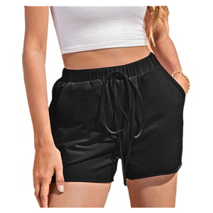 Short de course extérieur respirant pour femme avec taille élastique cordon de serrage poche latérale bord brut coupe ample décorée d'un nœud - Product Image 3