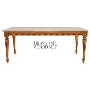 Mesa de Centro Rectangular de Lujo con Tapa de Mármol Premium y Detalles en Hoja de Oro Tallada a Mano para una Decoración Clásica de Sala de Estar - Product Image 2