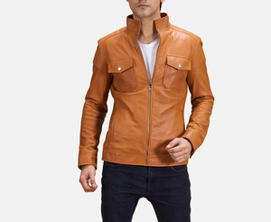 Turn Over Collar Zipper Wholesale Fashion <b>Men</b> <b>Leather</b> <b>Jacket</b> Fashion <b>Men</b> PU <b>Leather</b> <b>Jacket</b> High Quality <b>Leather</b> <b>jacket</b> for <b>men</b> - Product Image 1