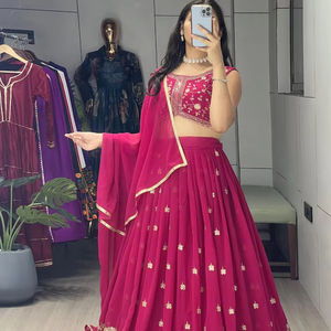 Élégant traditionnel reine rose couleur lourde Gorgette Lehenga broderie séquence travail nouveau concepteur lourd porter pour mariage - Product Image 4