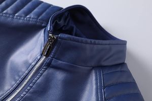 2025 nouveauté veste en cuir PU pour garçons personnalisé bleu jean couleur cuir véritable veste à glissière Varsity Style Bomber vestes - Product Image 5