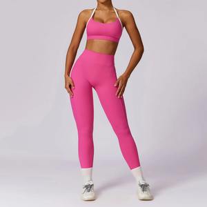 2-Piece Women's Solid Pattern Yoga Workout Sportswear Set High Waist Gym Leggings & Long Sleeve Crop Top Fitness Gym Clothing - Product Image 1