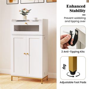 Brand New Modern White + Gold Kitchen Pantry Cabinet with Built-In Charging Station (AC/USB/Type C) Customizable <b>LED</b> <b>Lights</b> Made - Product Image 3