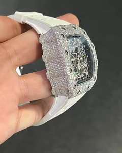 Montre automatique de luxe en style hip-hop avec moissanite VVS, mouvement automatique, cadran carré en verre de 42 mm, bijoux d'affaires, bracelet en cuir - Product Image 3