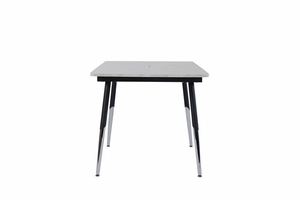 Ensemble de salle à manger moderne, table de luxe à motif marbre et 4 chaises en velours colorées (2 rouges, 2 grises), vente en gros pour café, restaurant, maison - Product Image 4