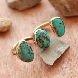 Anillo de Compromiso de Plata de Ley 925 Turquesa, Hecho a Mano, Chapado en Oro, Tamaño Personalizable para Mujer, Joyería Fina para Bodas y Fiestas - Product Image 3