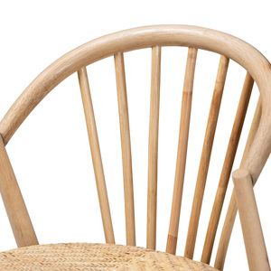 Chaise de salle à manger minimaliste scandinave dossier incurvé avec assise en rotin tissé et pieds en bois de teck naturel - Product Image 5