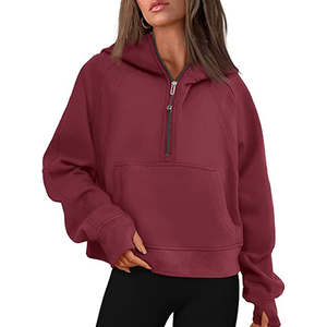 Nueva moda mujeres niñas polar media cremallera cuello alto Sudadera con capucha bolsillos manga larga Color sólido pulóver Casual Sudadera con capucha - Product Image 3