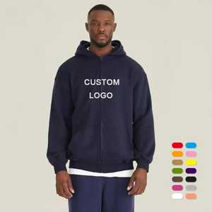 Sweat-shirt d'hiver pour homme en coton 350G, personnalisé, avec capuche et fermeture éclair, cordon de serrage, coupe classique, motif uni, service OEM, vente en gros - Product Image 4