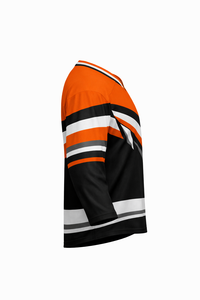 Jersey de Hockey sobre Hielo para Hombre, Rayas Naranja y Negras, Manga Tres Cuartos, Cuello en V, Absorbe la Humedad, Sublimado - Product Image 2