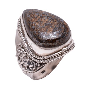 แหวนเงินแท้ทำมือแหวน925สำหรับงานแต่งงานของชาวอินเดียนแต่งงานปาร์ตี้แจสเปอร์สไตล์เม็กซิกันธรรมชาติทำด้วยมือ - Product Image 1