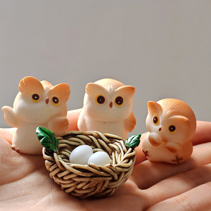 Cartoon Uil Vogelkooi Vogelnest Sprookjesachtige Tuin Miniaturen Diermodel Figuren Diy Terrarium Mos Landschap Figuur - Product Image 1
