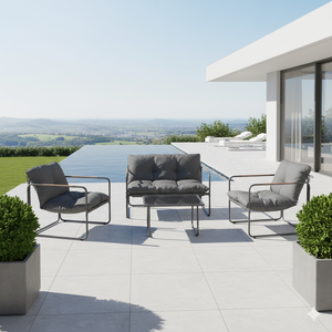 Moderne metalen tuinmeubelenset, stijlvolle stoffen buitenbank, loungeset voor de tuin, waterdichte kussens voor gebruik in parken en appartementen - Product Image 4