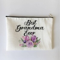 Grande capacité, écologique, luxe, nylon, fermeture éclair, organiseur de maquillage de voyage, pochette en toile de coton personnalisée à motifs floraux, étui portable, beige