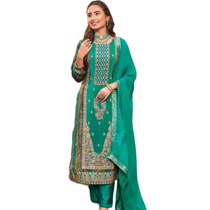 Dernier concepteur de Fab Zone Heavy Crape Jacquard Soie Kurti Ensemble Haute Ethnique Indien Pakistanais Sari Fêtes Festives Vêtements pour Adultes - Product Image 1