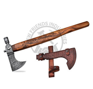 ขวานโทมาฮอว์กไวกิ้งเหล็กดามัสกัสคุณภาพสูง ตีขึ้นรูปด้วยมือ พร้อมด้ามไม้สลักลายและปลอก สำหรับการตั้งแคมป์และการรบ - Product Image 5