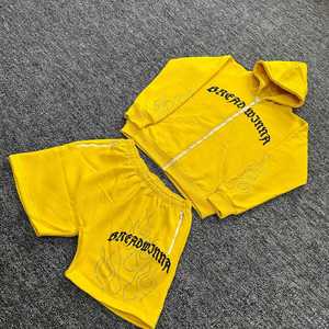 El mejor conjunto de pantalones cortos con capucha de verano para hombre, conjunto de pantalones cortos con capucha Vintage de manga larga con logotipo personalizado de alta calidad, conjunto de 2 uds transpirables para hombre - Product Image 2