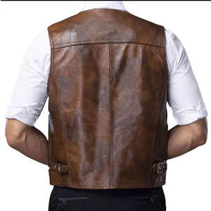 Gilet en cuir PU coupe-vent d'hiver sur mesure pour hommes avec bouton en corne pour les motards professionnels - Product Image 3