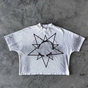 Luxury Oversized <b>Crop</b> <b>Fit</b> Raw Edge Distressed Men's Tee <b>T</b> <b>Shirt</b> With Back Number Embroidery Applique - Product Image 1