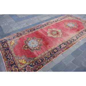 Alfombra de lana roja de retazos Vintage, alfombra de sala de estar de tejido plano turco de 4,9x10,8 pies con respaldo de látex - Product Image 4