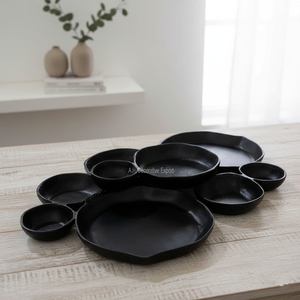 Bol en aluminium moulé biologique artisanal, 9 pièces, noir, plat de service en grappe, centre de table pour mariage, vaisselle pour restaurants - Product Image 4