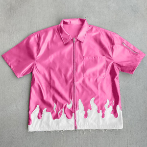 OEM Custom Logo High Quality Streetwear Mens Short Sleeves Leather <b>Shirts</b> Outdoor Causal Embroidered <b>Zip</b> up Leather <b>Shirt</b> - Product Image 6