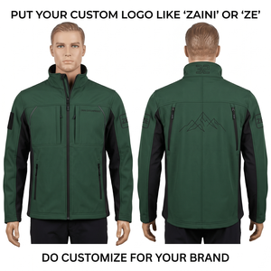 Veste softshell en polyester ZAINI Premium 220g pour homme, à capuche, respirante, coupe-vent, écologique, verte, noire, avec panneau contrasté, personnalisable - Product Image 1