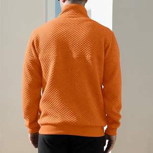 Men's Quarter Collar Sweatshirt Casual Long Sleeve Outdoor Stand Collar Button Quilted Pullover Sweatshirts - Product Image 4