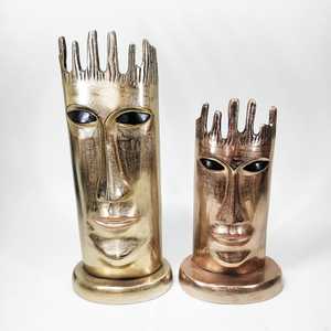 Sculpture abstraite moderne en aluminium or antique visage humain poli brillant pour l'affichage de dessus de table de décor à la maison - Product Image 4