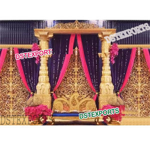 Ensemble de scène de mariage Devdas scène de mariage traditionnelle pour les événements indiens panneau de fleurs en fibre scène sculptée - Product Image 1
