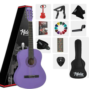 Guitarra Clásica Morada 4/4, Juego Completo con Varilla de Ajuste, Afinador, Funda, Correa, Capo y Púas |   Midex CG-270PRP - Product Image 1