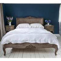 Lit français rustique en bois massif Chateauneuf, design victorien fait main, finition vieillie et patinée, hauteur réglable, tailles complète et queen
