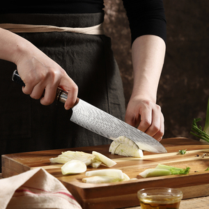 Venta al por mayor personalizado OEM ODM cubertería fábrica japonesa Damasco cuchillo de cocina cuchillo de Chef con mango de resina cuchillo de Chef de cocina - Product Image 5