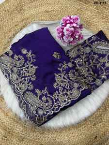 Sari traditionnel indien en soie pure Rangoli avec broderie Codding C Pallu et bordure en point de croix, sari et chemisier - Product Image 5