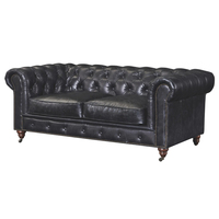 Canapé modulaire inclinable Chesterfield bleu océan, design moderne, deux places, en cuir véritable, avec dossier capitonné, structure solide