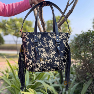 Nouveauté : Sac fourre-tout en cuir de vachette véritable pour femme, avec franges faites à la main et bandoulière, style western, pour filles - Product Image 1