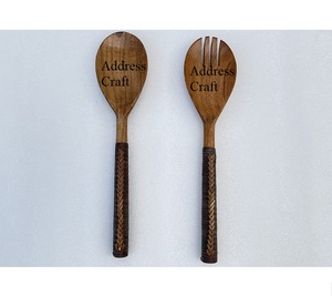 ชุดไม้หวายสำหรับสลัดพร้อมที่จับช้อนส้อม11นิ้วผ้าทอมือที่เป็นมิตรกับสิ่งแวดล้อมสไตล์อเมริกัน - Product Image 4