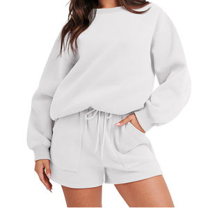 Conjunto Deportivo para Mujer, Sudadera Holgada con Hombros Caídos y Pantalones Cortos, Ligero, Transpirable, de Spandex/Poliéster, para Actividades al Aire Libre y Gimnasio - Product Image 1