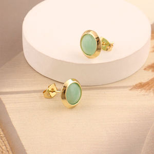 Pendiente de tuerca de amazonita redondo Natural chapado en oro Post Back estilo minimalista mujeres Regular Wear Stud pendiente joyería - Product Image 3