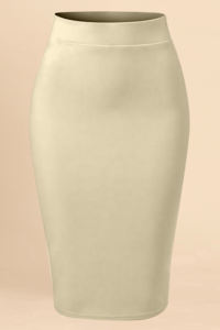 Trendmalls Beige Women's Formal Pencil <b>Skirt</b> Knee Length <b>with</b> Comfortable <b>Elastic</b> <b>Waist</b> Band Plain Dyed for - Product Image 5