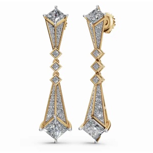 Boucles d'oreilles de créateur en or 18 carats de haute qualité, nébuleuse céleste, princesse et coupe ronde, bijoux cultivés en laboratoire, vente en gros B2B, export - Product Image 1